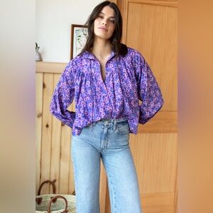 Emerson Fry India Collection Emmaline Blouse in Violet Wildflower Organic XS